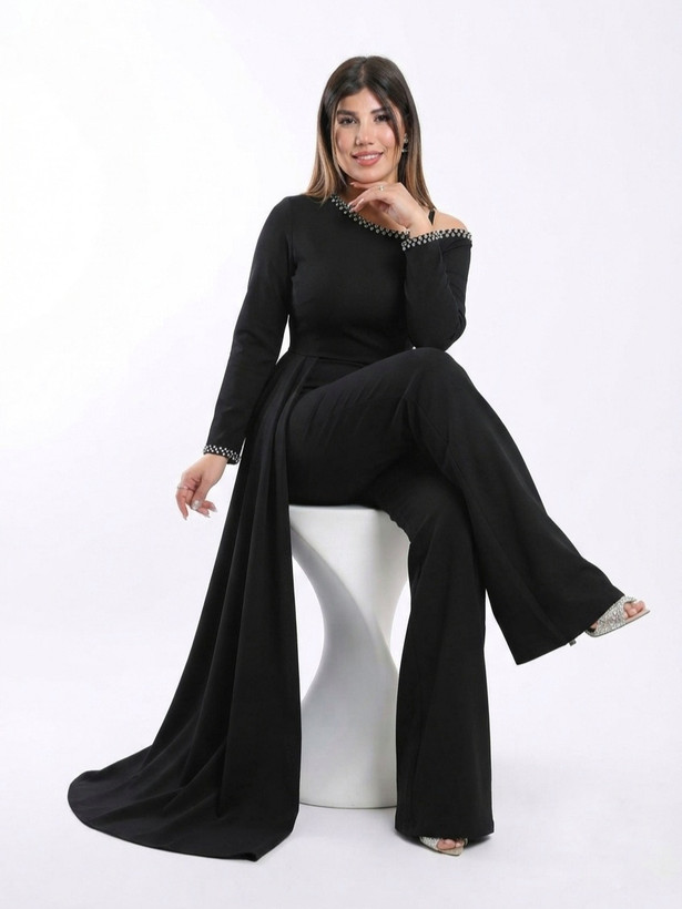 سرهمی مجلسی زنانه دنبالهدار مدل همتا سنگدوزی شده - ماه آذین