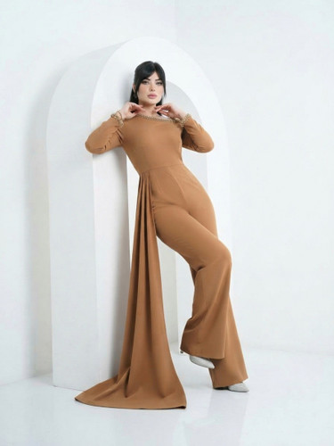 سرهمی مجلسی زنانه دنبالهدار مدل همتا سنگدوزی شده - ماه آذین